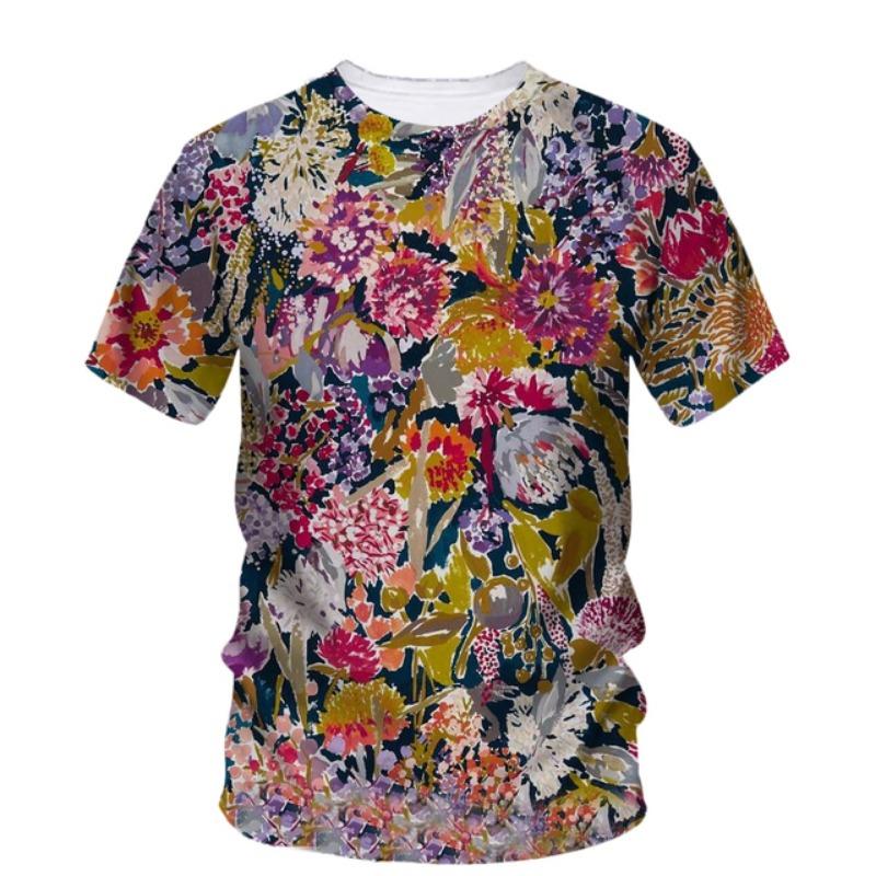Flower Floral T-Shirts Plant Graphic 3D Print Men Women Beach Short Sleeve T Shirt Oversized Harajuku Tees Tops Kids Clothing