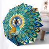 1pc Automatic Folding Umbrella with Peacock Mandala Design - Portable 3-Fold Design, 8-Bone Iron Frame Outdoor Umbrella, Perfect Festival Gift for Fan