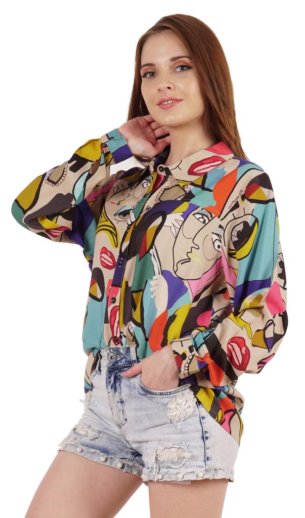 Inkmeso Printed Long Sleeve Oversized Shirt For Women S Loose Fit Button-Down Shirts