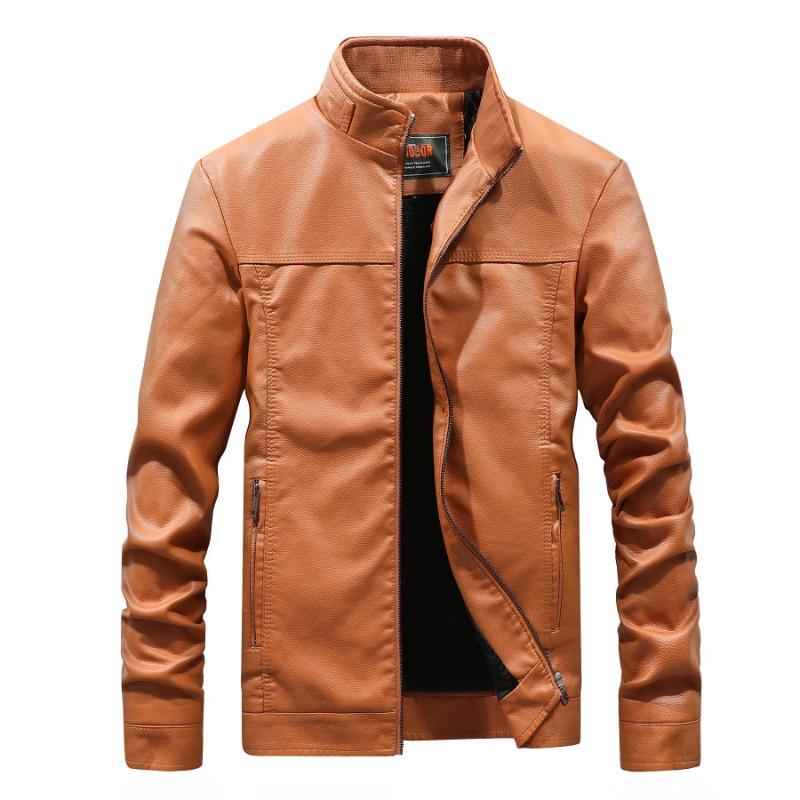 Spring and Autumn Men's Stand Collar Solid Color Motorcycle Pu Leather Jacket Large Size Leather Jacket for Men