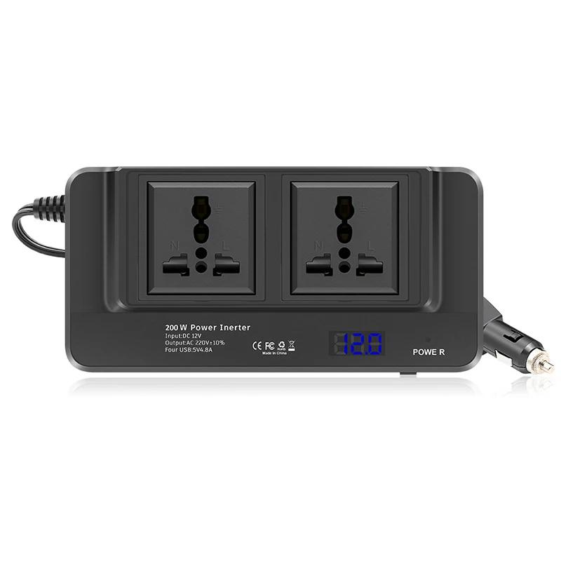 

Автомобильный инвертор постоянного тока 12 В в переменный ток 220 В 200 Вт, автоматический преобразователь, зарядное устройство с быстрой зарядкой через USB, адаптер питания с розеткой ЕС