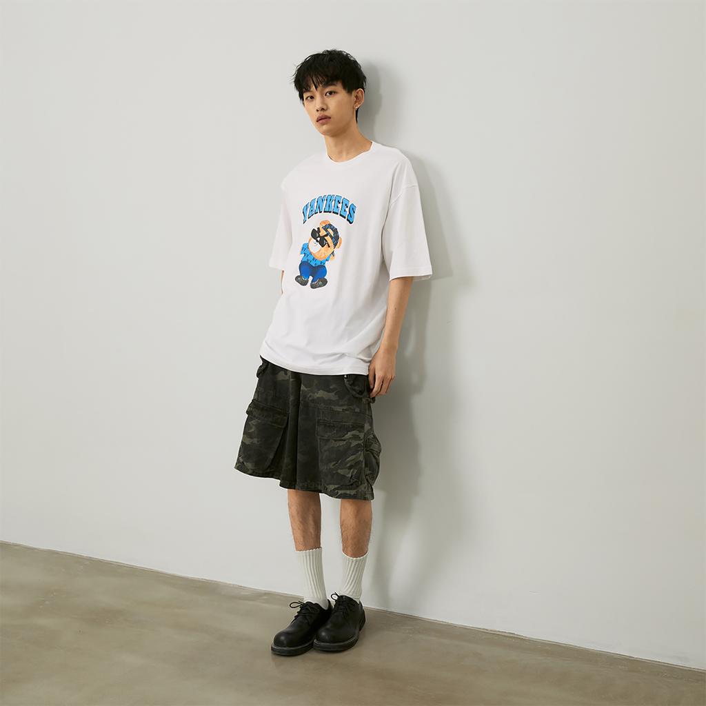 New MLB Frown Bear Series SS24 Drop Shoulder Sleeve T Shirt Unisex White 3ATSE0143-50IVS