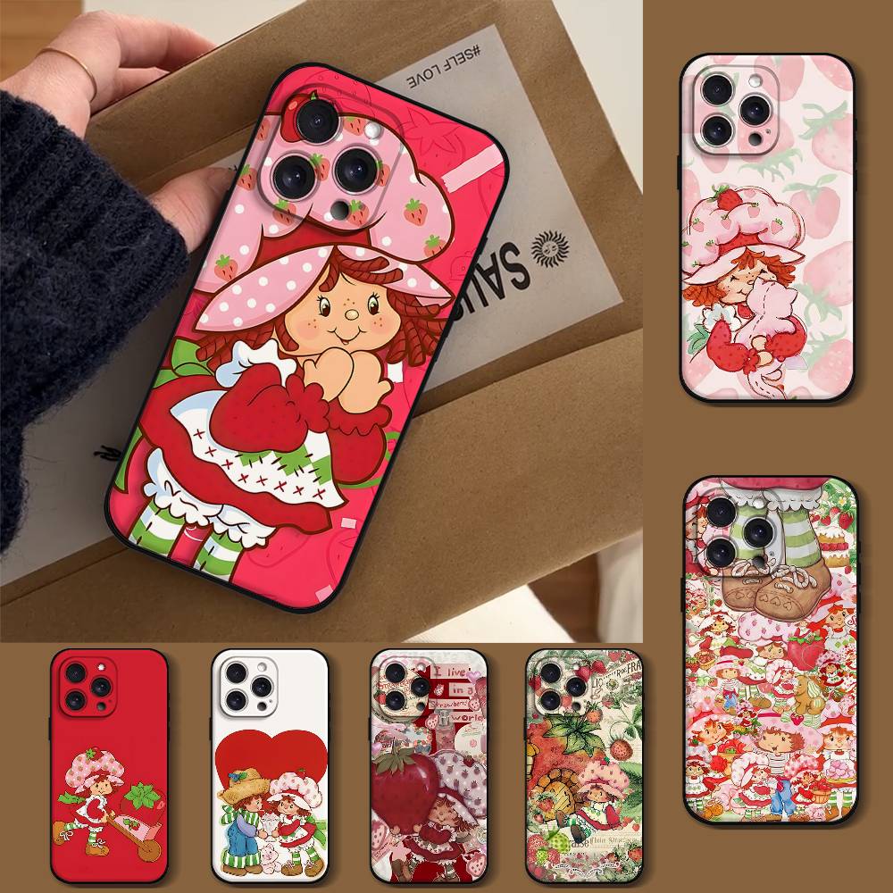 Strawberry S-Shortcake Phone Case For IPhone 1716 15 14 13 Pro Max 11 12 Mini X Xs XR Black Silicone Cover