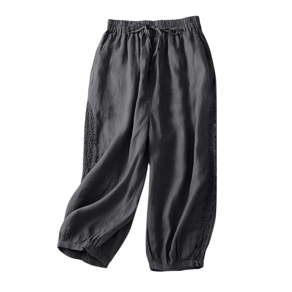 Damen Baggy Baumwoll-Leinenhose Elastischer Bund Lässig Locker Sommer Strandurlaub Hose