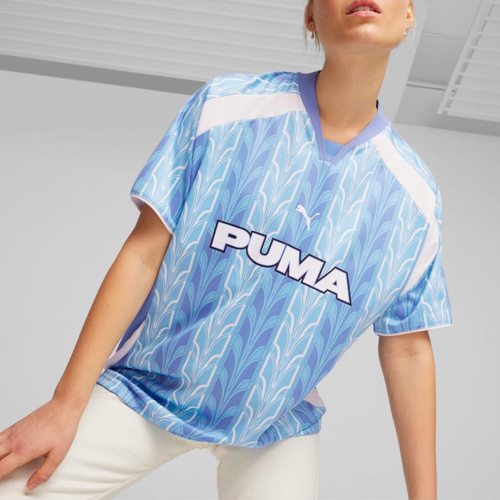 Puma Retro Football Jersey With Letter Print Casual Breathable Training Short Sleeve Unisex Tops Blue 627885-18