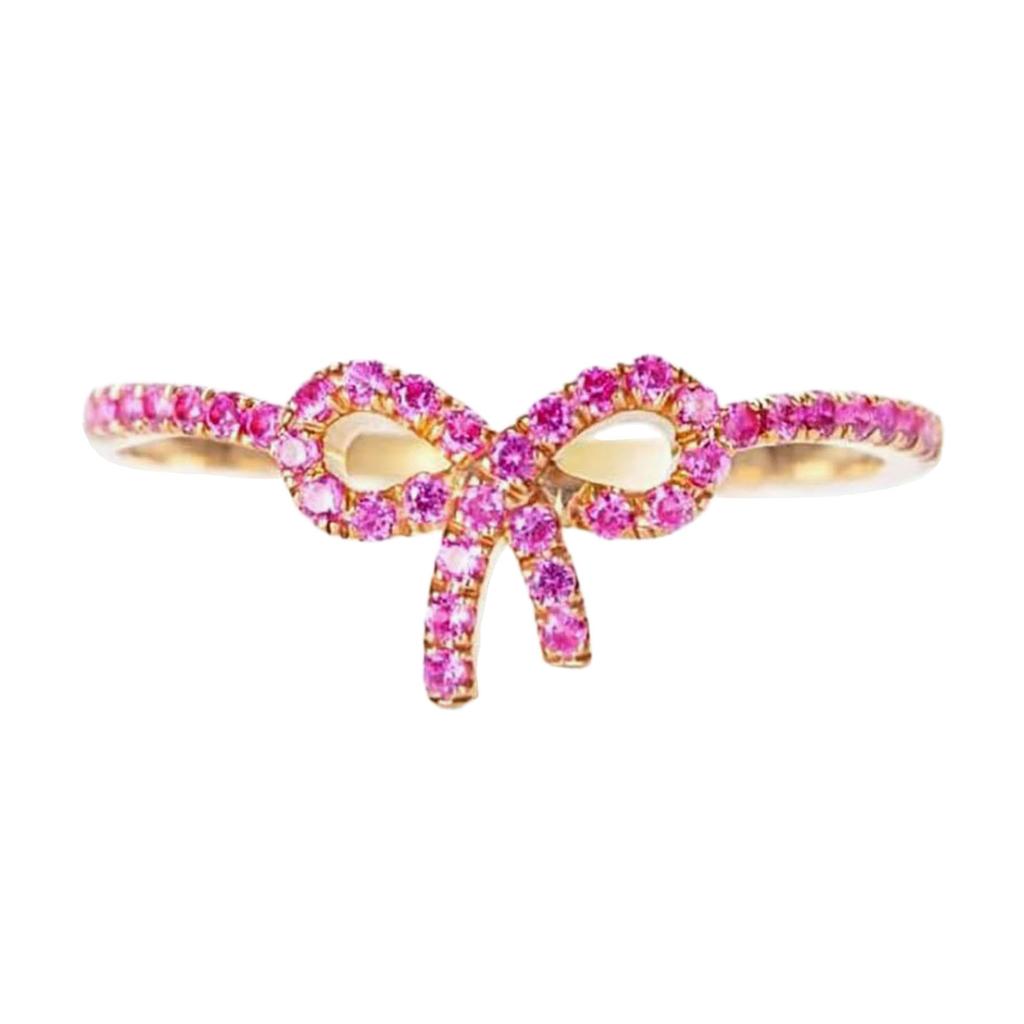 Pink Crystal Bowknot Rings for Women Girls Sweet Cool Butterfly Knot Finger Rings Party Fashion Jewelry Gift Accessories