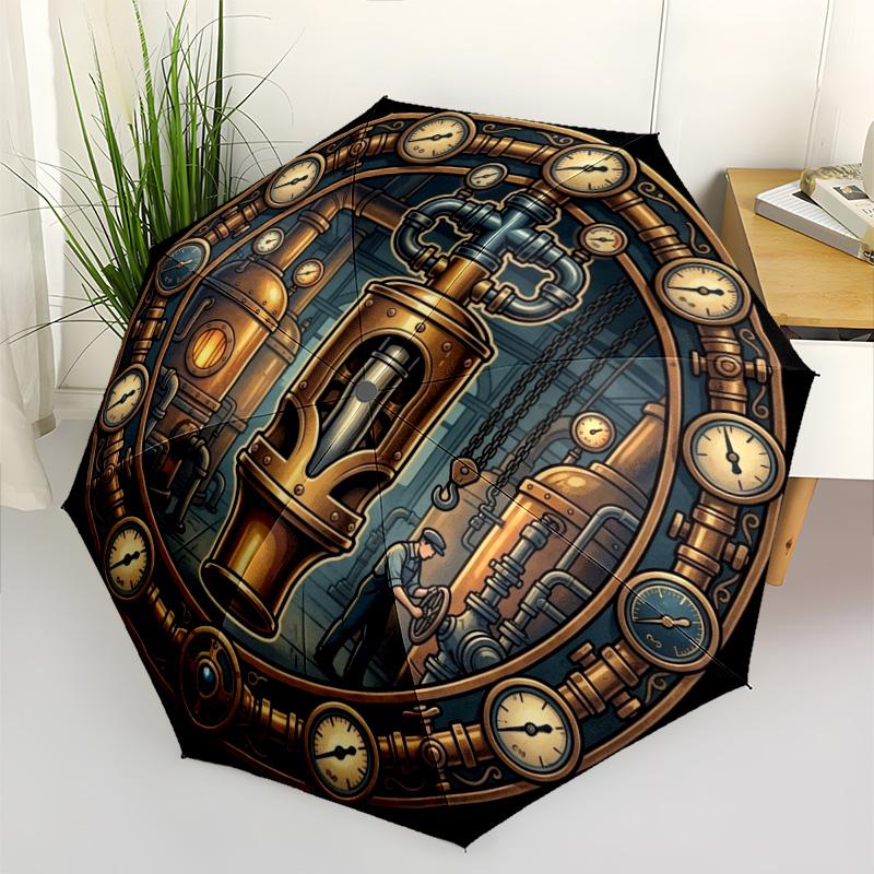 Steam Punk Machinery Pattern Umbrella, Portable and Foldable Design, 8 Ribs, a Casual Accessory for Halloween, Christmas, and Birthday Gifts.