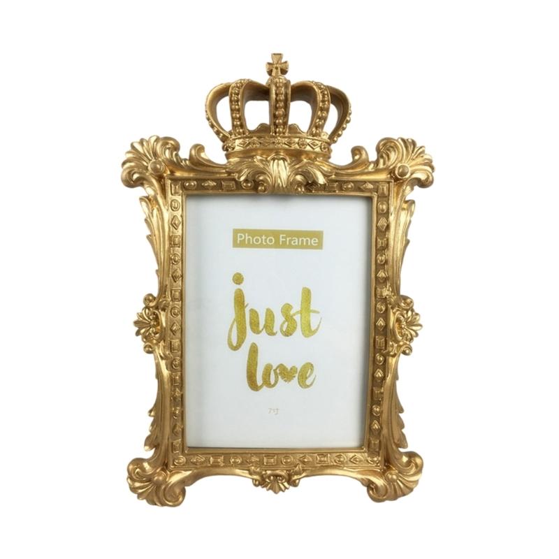 

European Elegant Antique Crown Desktop Photo Frame With Antique Finish Resin Picture Frame For Living Room Decors Gift 6 inch