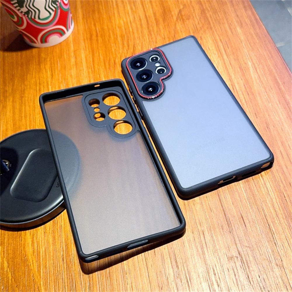 For Samsung Galaxy S25 Ultra Case Red Lens Ring Shockproof TPU+PC Translucent Phone Cover