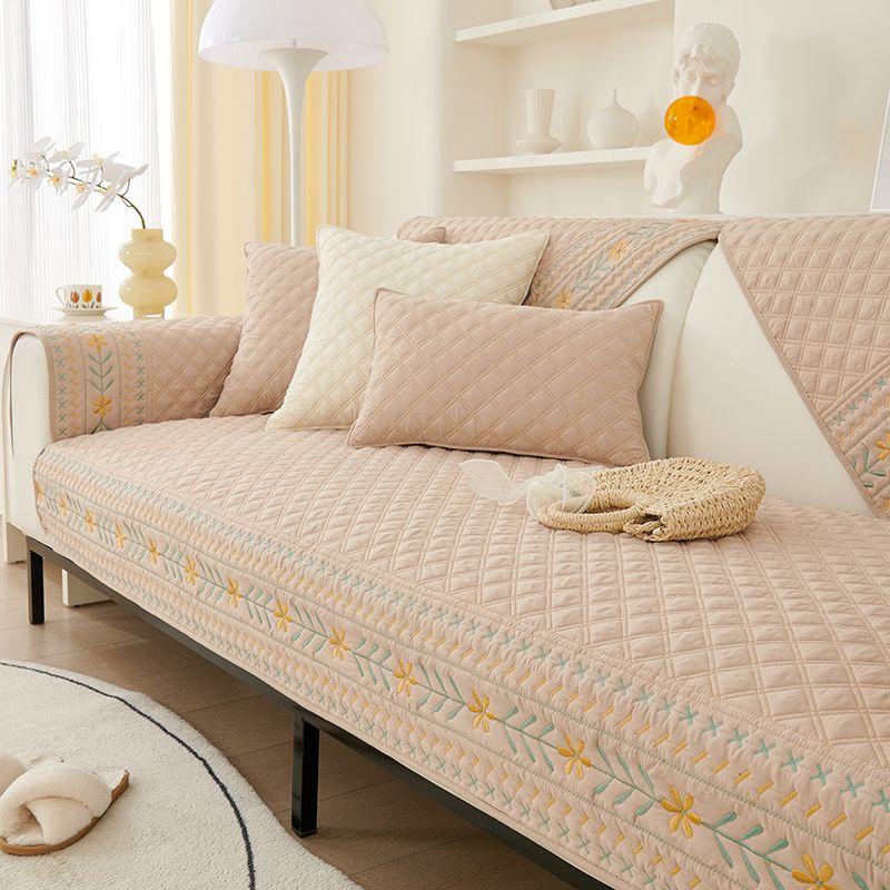 

Подушка для дивана Хлопок Нескользящая ткань Современная Минималистичная Подушка Круглый год Нейтральный Пасторальный Чехол-накидка на диван Полностью закрывающий Зимний Flower language Brown Non Slip 70 * 70cm