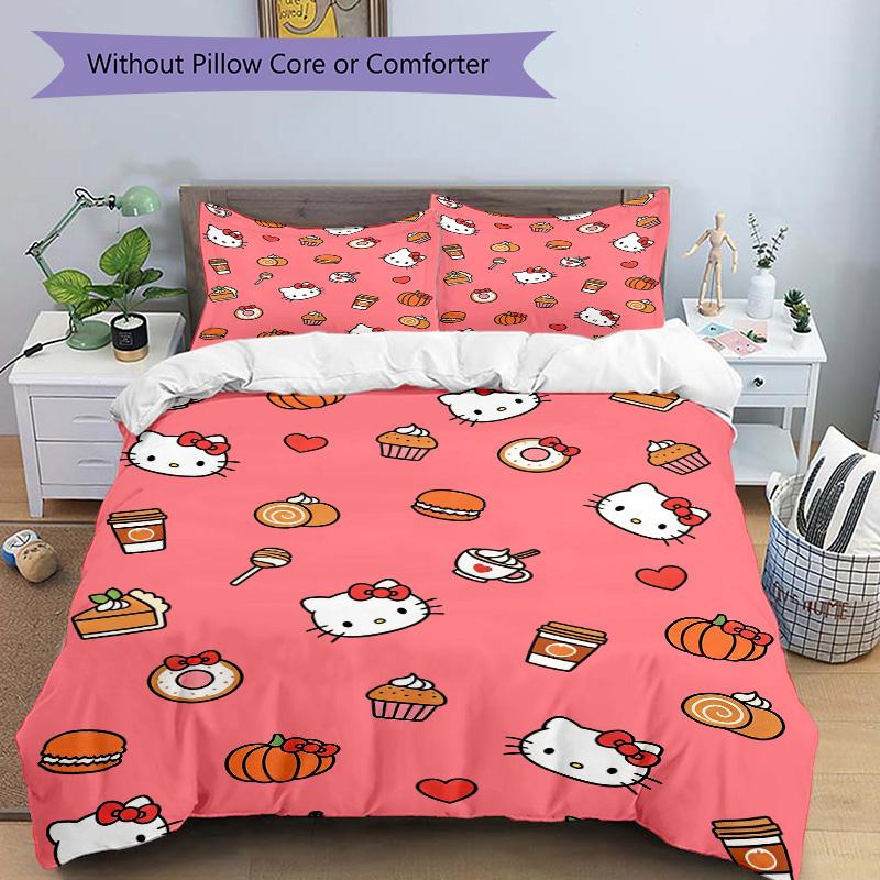 Hello Kitty Treats Print 3Pcs Bedding Setduvet Cover With 2 Bedropillowcase Home Birthday Gift