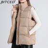 BITCED Women's Autumn/Winter Sleeveless Cotton Coat Mid-Length Stand Collar Thermal Down-Filled Cotton Vest Thickened Waistcoat Outerwear