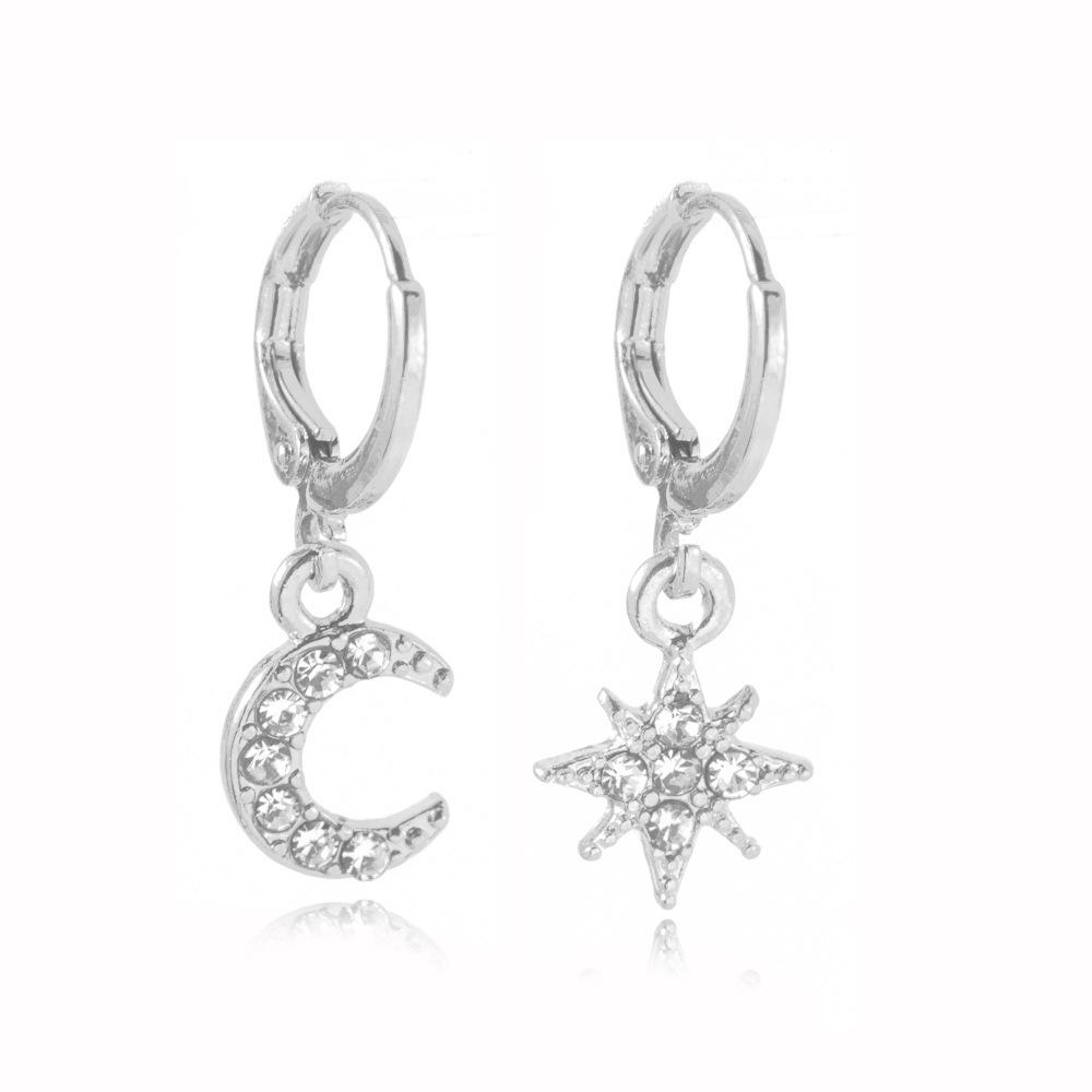 

Trendy Geometric Star And Moon Earrings Alloy Jewelry With Rhinestones Women For срібний