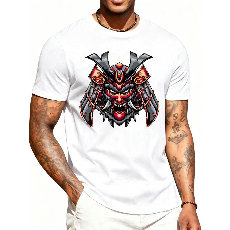 European sizes Graphic Design Men'S T-Shirt Samurai Warrior Helmet Print Summer Casual Wear Gift for Him