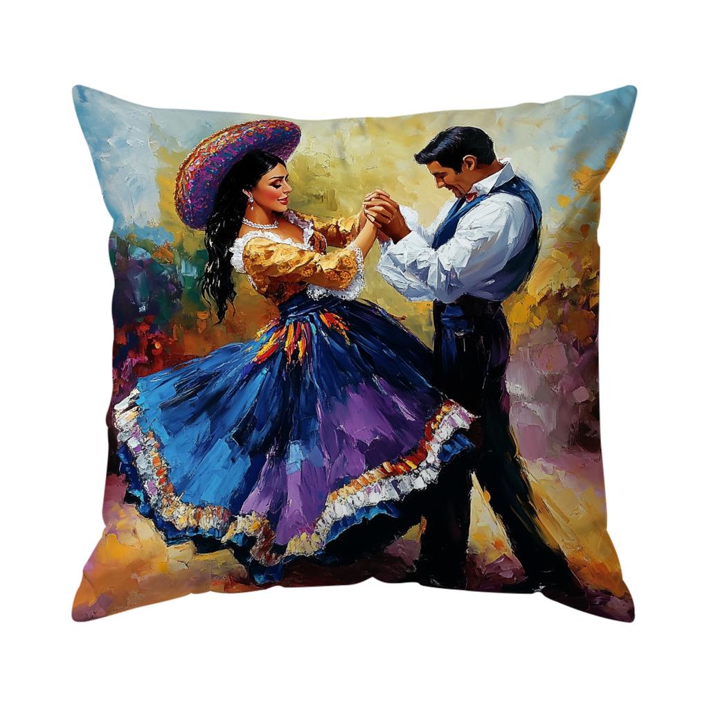 Mexican Dancer Folk Art Pillowcase Printed Polyester 45X45Cm Throw Pillowcover Decorative Sofa Cushion Pillowslip Home Decor