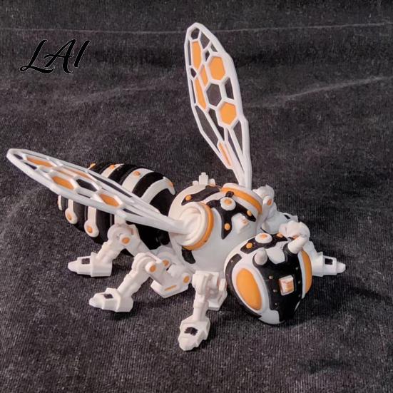 Articulated Futuristic Insect Figure 3D Printed Bee Figurine Flexible Joint Fidget Toy with Keychain Mechanical Compound Eye Robot Ornament Desktop