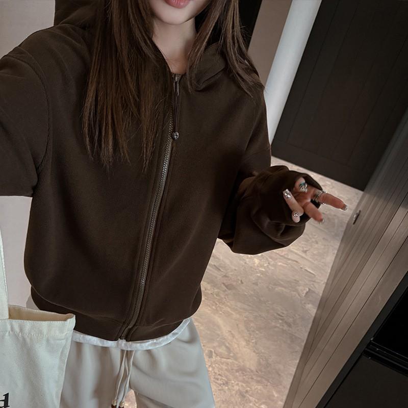 Womens Oversized Hooded Zip-Up Coat Winter Thick Warm Casual Jacket Plain Solid Color