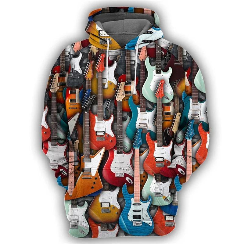 2026 Spring Autumn Men Women Hoodie Piano Guitar 3D Printed Pullover Fashion Long Sleeve Hooded Clothing Male Popular Streetwear