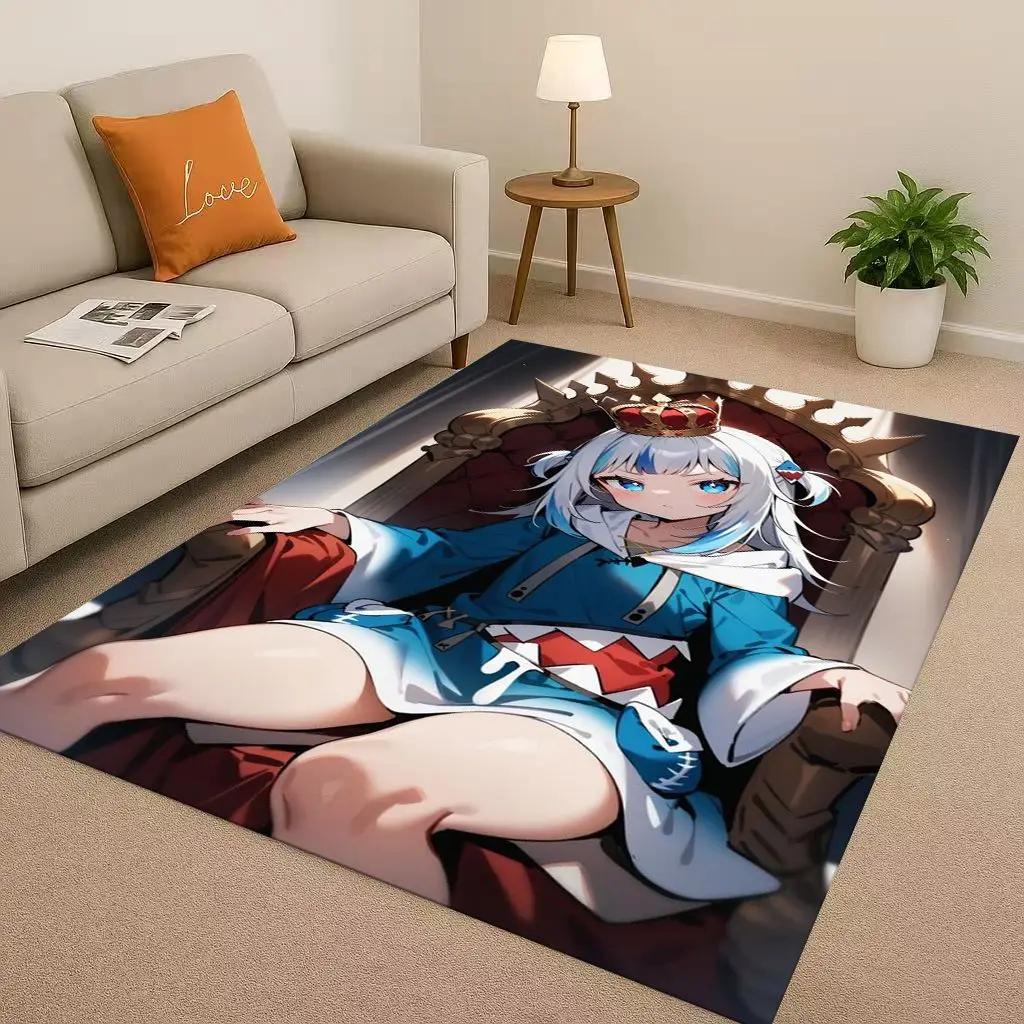 3D Anime Gawr Gura Hololive Cartoon Cute Girl Living Room Non-Slip Area Rug Carpet for Bedroom Playroom Sofa,Home Decor Doormat