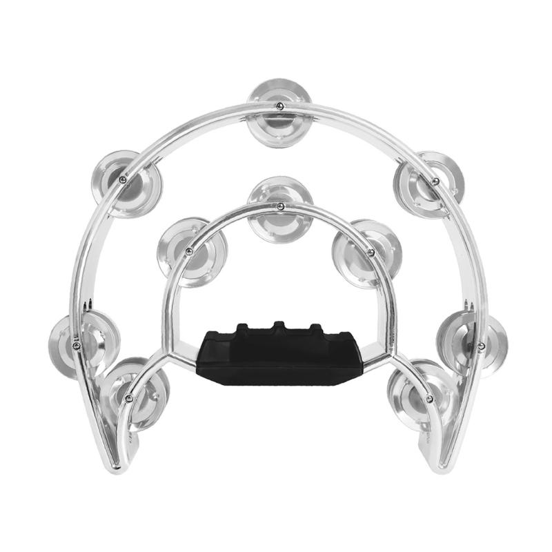 

Tambourine Metal Jingles Hand Held Percussion Half-Moon Tambourine for Kid-Early Education,Adult,KTV,Party Entertainment 1 срібний