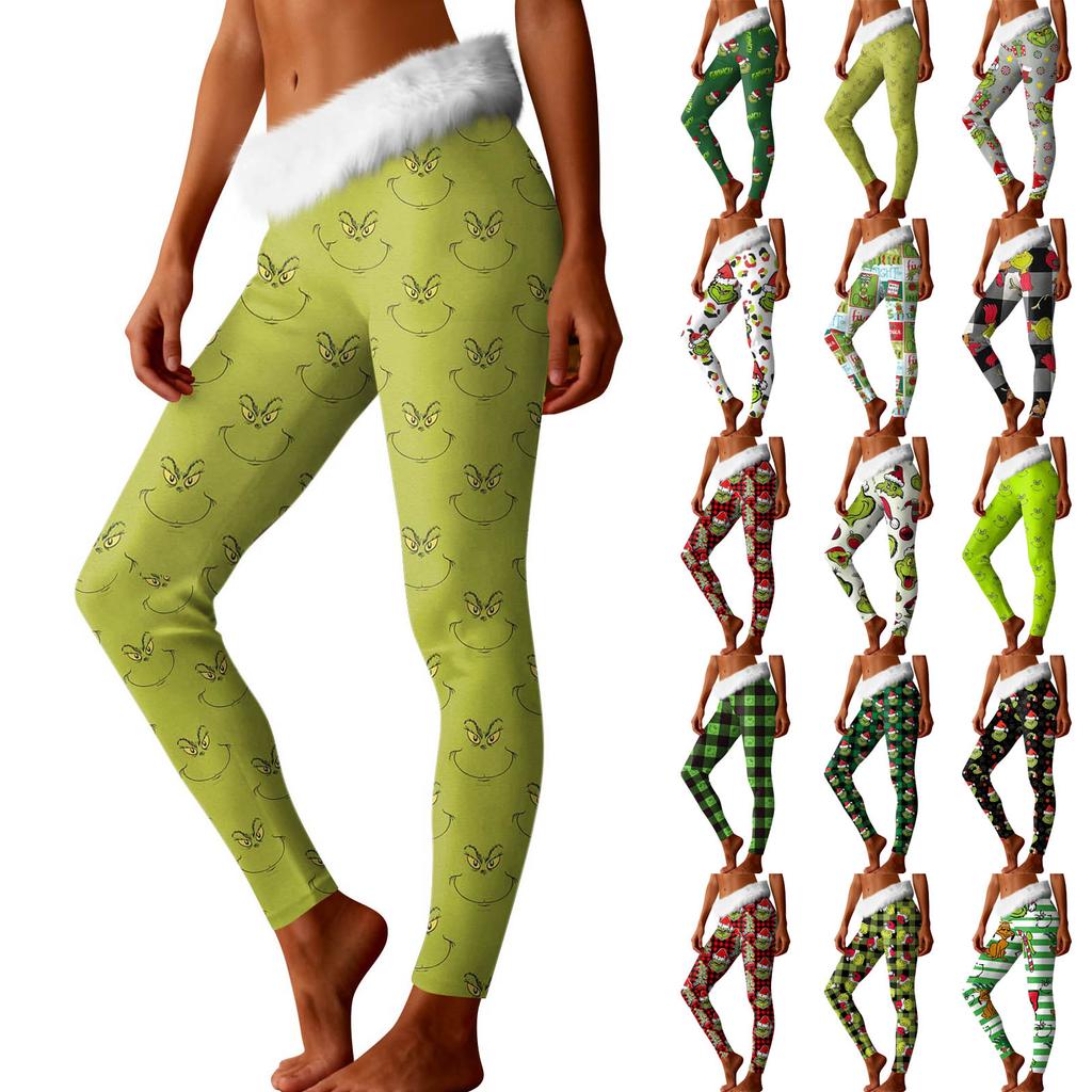 Women's Fashion Casual Fleece-Lined Patchwork Print Straight-Leg Pants