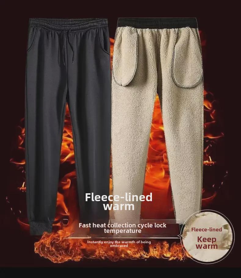Men's Korean Style Lambskin Pants - Warm, Thick, Straight-Leg, Casual Sportswear for Autumn and Winter
