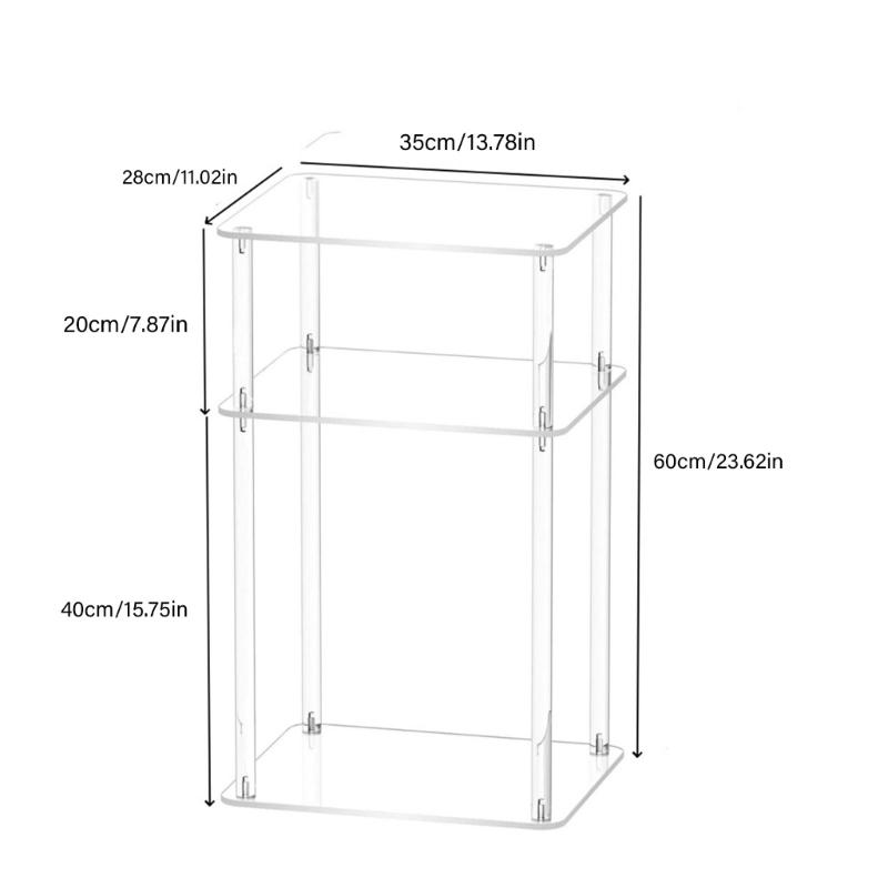 Clear Acrylic Side Table with 3 Shelves Sturdy 3 Layer Acrylic Table for Books Computers Easy Assembly Display Holder