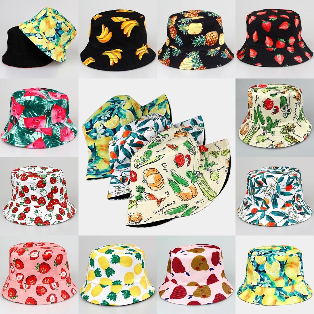Tropical Fruits Reversible Fisherman Hat In Polyester For Summer Outdoor Sun Protection Characters Included)