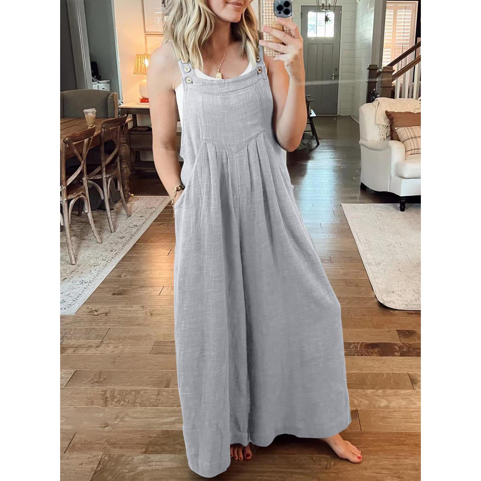 

Женский комбинезон из хлопка и льна, свободные повседневные брюки с широкими штанинами, комбинезон, уличный стиль L