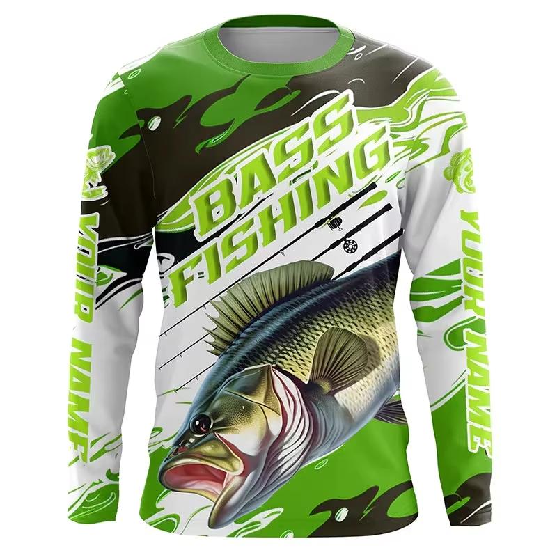 Spring and Autumn Round Neck 3D Fishing Printed T-shirts Fashionable Casual Long Sleeved Men's T-shirts