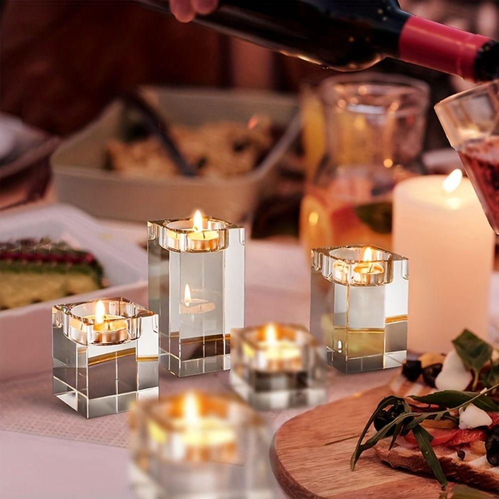 Modern Crystal Candle Holders Glass Butter Lamp Holder Creative Candlestick Ornaments  Indoor