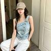 Summer New Sweet and Spicy Denim Sling Vest Female Slim and Thin Asymmetrical Design Temperament Top