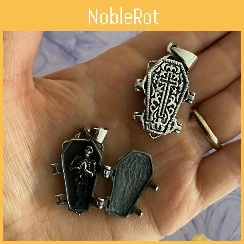 Cross Dark Skull Coffin Necklace With Open Design Pendant For Events Halloween