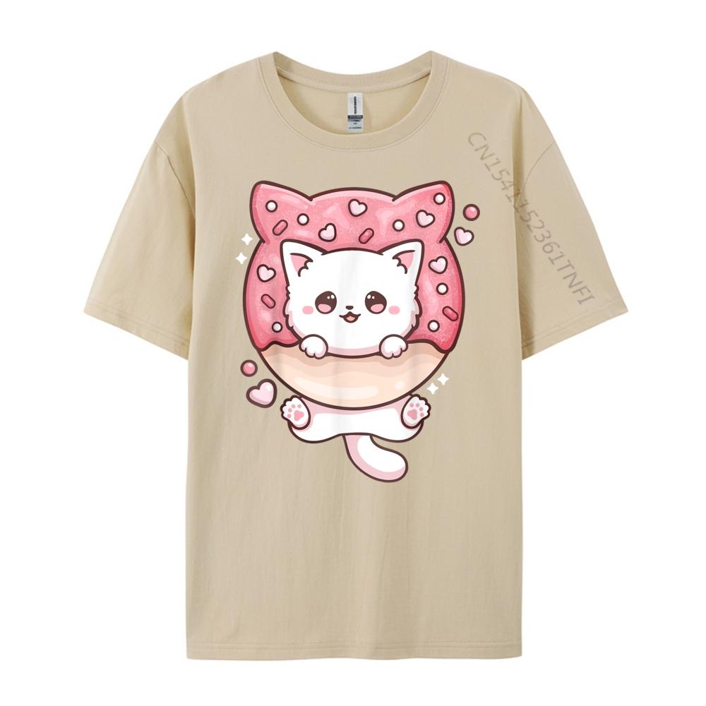 Kawaii Cat Donut Anime Lover Otaku Black Graphic T Shirts Oversized T Shirt Mens Tshirts Large Size Loose