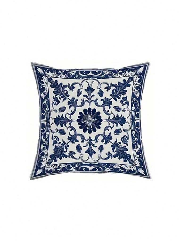 Blue White Floral Pillow Double Sided 2D Print Elegant Soft Pillow Cover Bedroom Living Room Couch Decor Timeless Accessory Gift