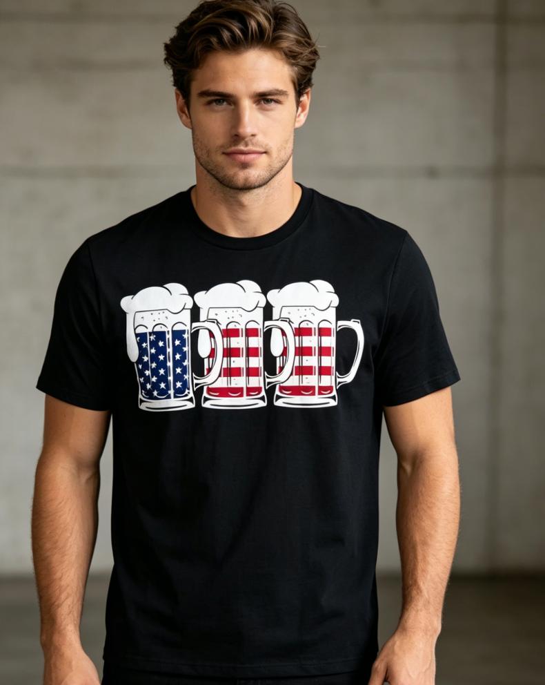Unisexs Unisexs American Flag Beer Mug Tshirt With Cup Design Red White Blue July 4th Party Festival Summer Wear Shirt For Bbq Ve