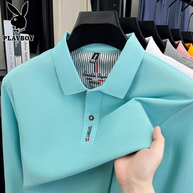 PLAYBOY Men's Long-Sleeve Pure Cotton Polo Shirt