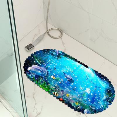 Non-slip Bathroom Mat 3D Marine Dolphin Pattern Safety Shower Bath Mat with Suction Cup Foot Mat