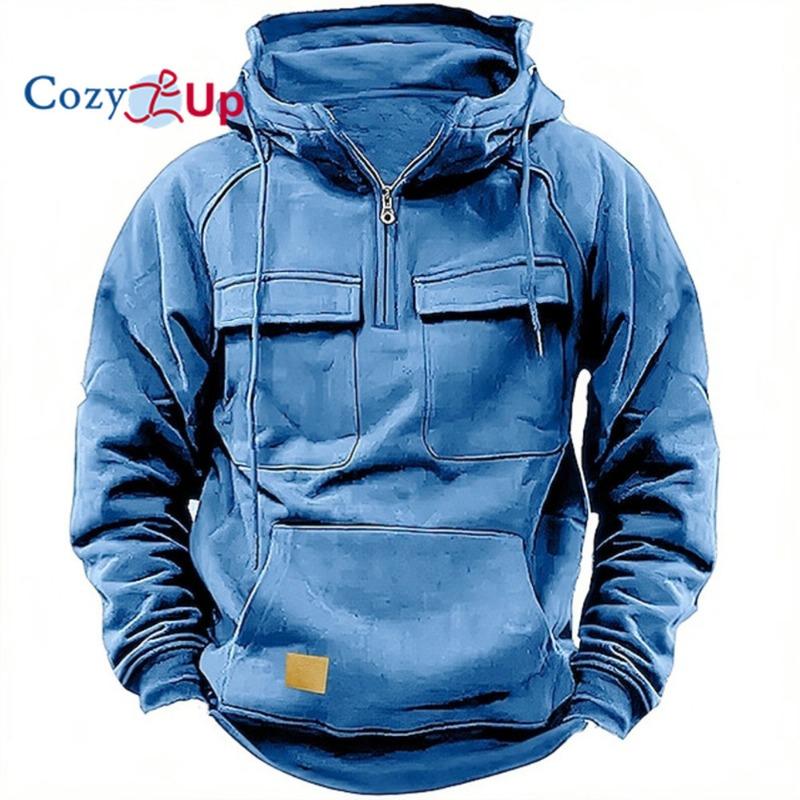 Sudaderas con capucha para hombre acogedoras Sudaderas con múltiples bolsillos Chaquetas con capucha para hombre Media cremallera