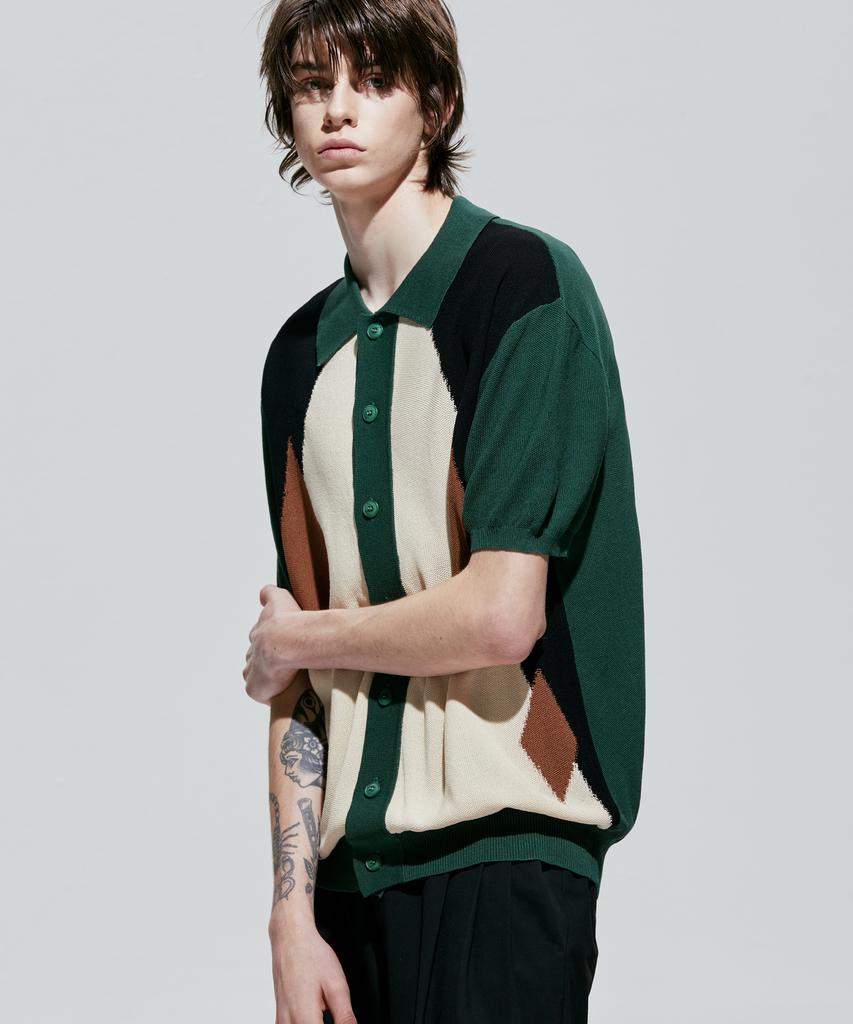 Ssy Poker Diamond Half Knit Cardigan Green
