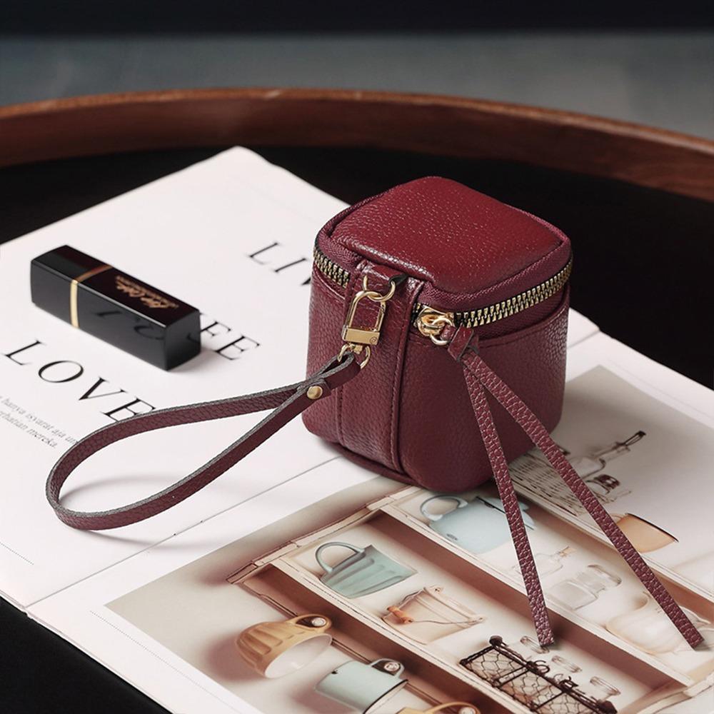 

Mini Lightweight Small Square Coin Purse Waterproof Headphones Storage Makeup Bag Lipstick Storage Wrist Bag Women вина червоного кольору