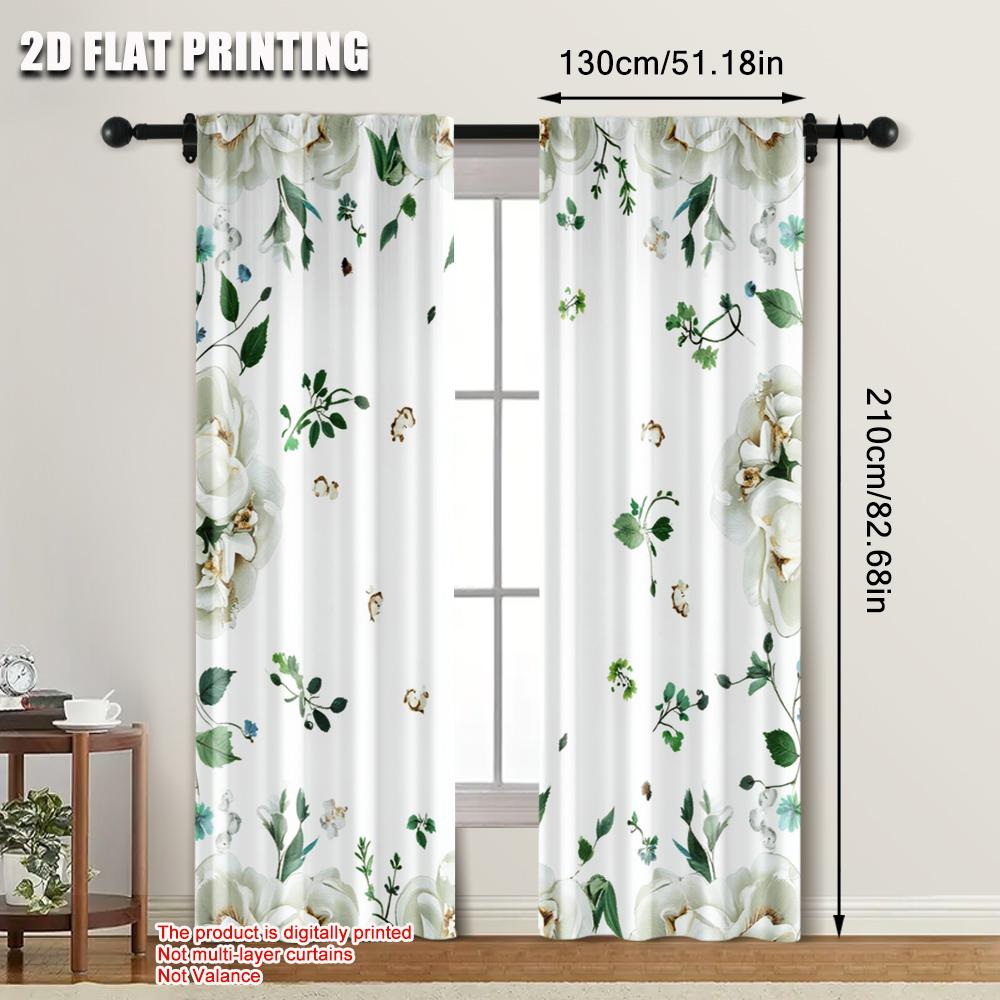 2pcs   Plane Printing Curtain Popular Wildflower Polyester (without Rod) Festive Perfect for Bedroom and Various Room Types