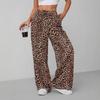 Leopard Print Women's Straight-Leg Pants, Fashionable and Versatile Wide-Leg Long Trousers Trendy Streetwear Wide-Leg Pants for Women