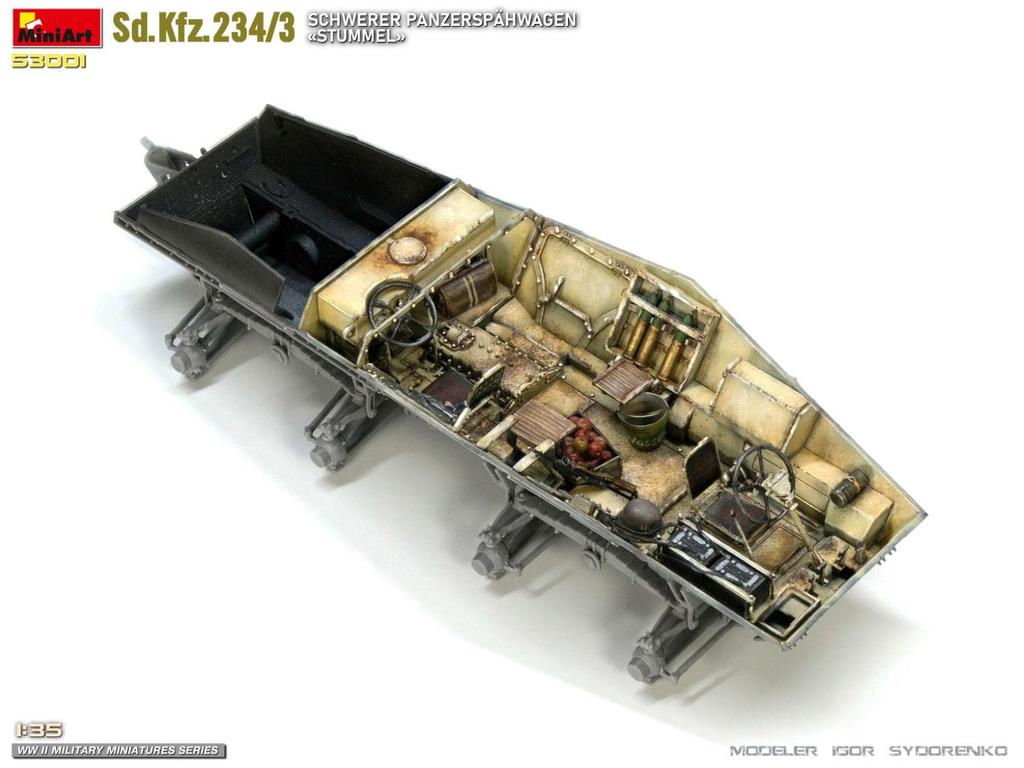 MiniArt WWII German Army heavy armored car Stummel gun plastic model kit MA53001 1/35 8-wheeled Sd.Kfz.234/3 7.5cm self-propelled