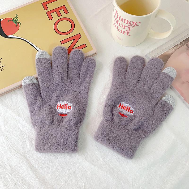 Korean Style Winter Touch-Screen Gloves: Cute, Thick, Velvet-Lined for Women, Ideal for Students & Cycling