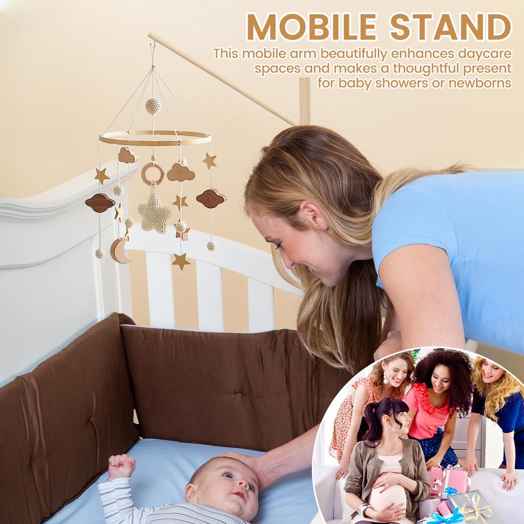 Baby Wooden Bedbell Bracket Wooden Cot Mobile Arm Unisex Crib Mobile Holder Easy Assembly Crib Mobile Arm for Cradle Stroller