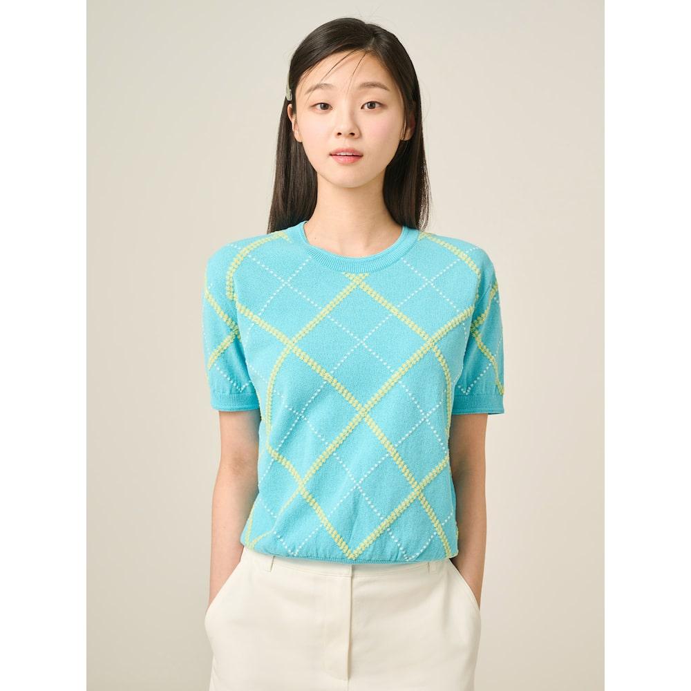 Binpolleidiseu Argyle Short Sleeve Pullover Sky Blue (Bf5451C05Q)