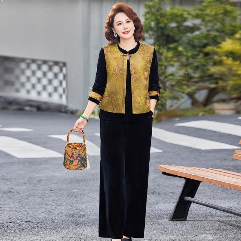 

Elegant Velvet Diagonal Lapel Vest Three-Piece Outfit for Women - Spring/Autumn Fashion 4XL (135-145 jin)