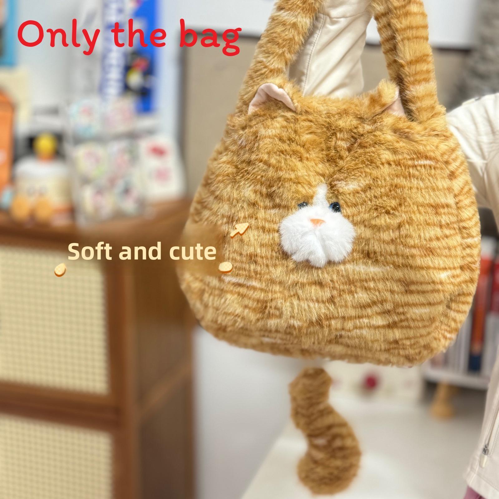 

Plush Cat Cute Backpack With Tail Design Tote Bag Suitable For Daily Commuting StyleA