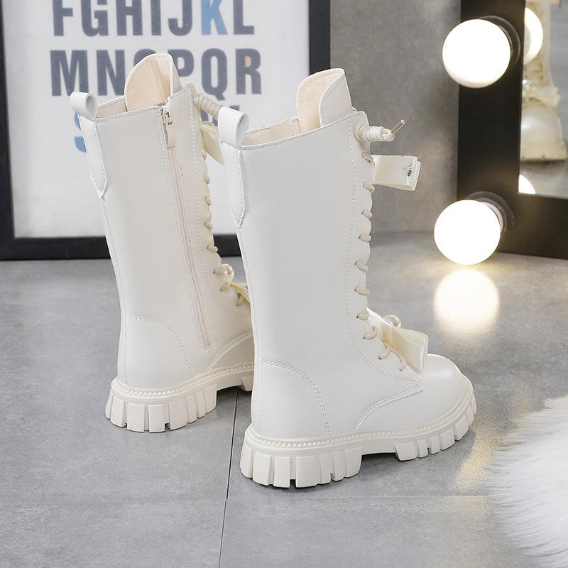 Girls Leather Boots Medium and High Boots Autumn and Winter New Children's Boots Knight Boots Fashion Baby Leather Boots